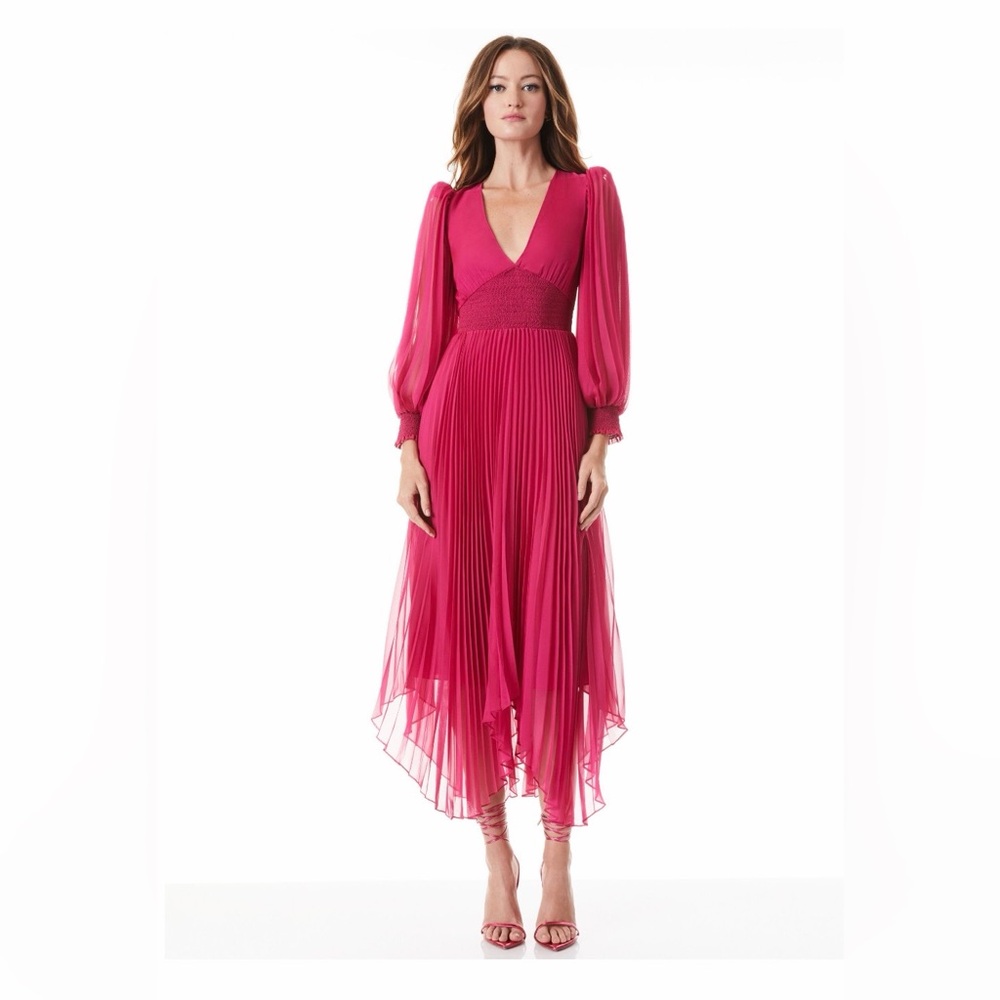 Alice & Olivia Sion Pleated Asymmetric Dress